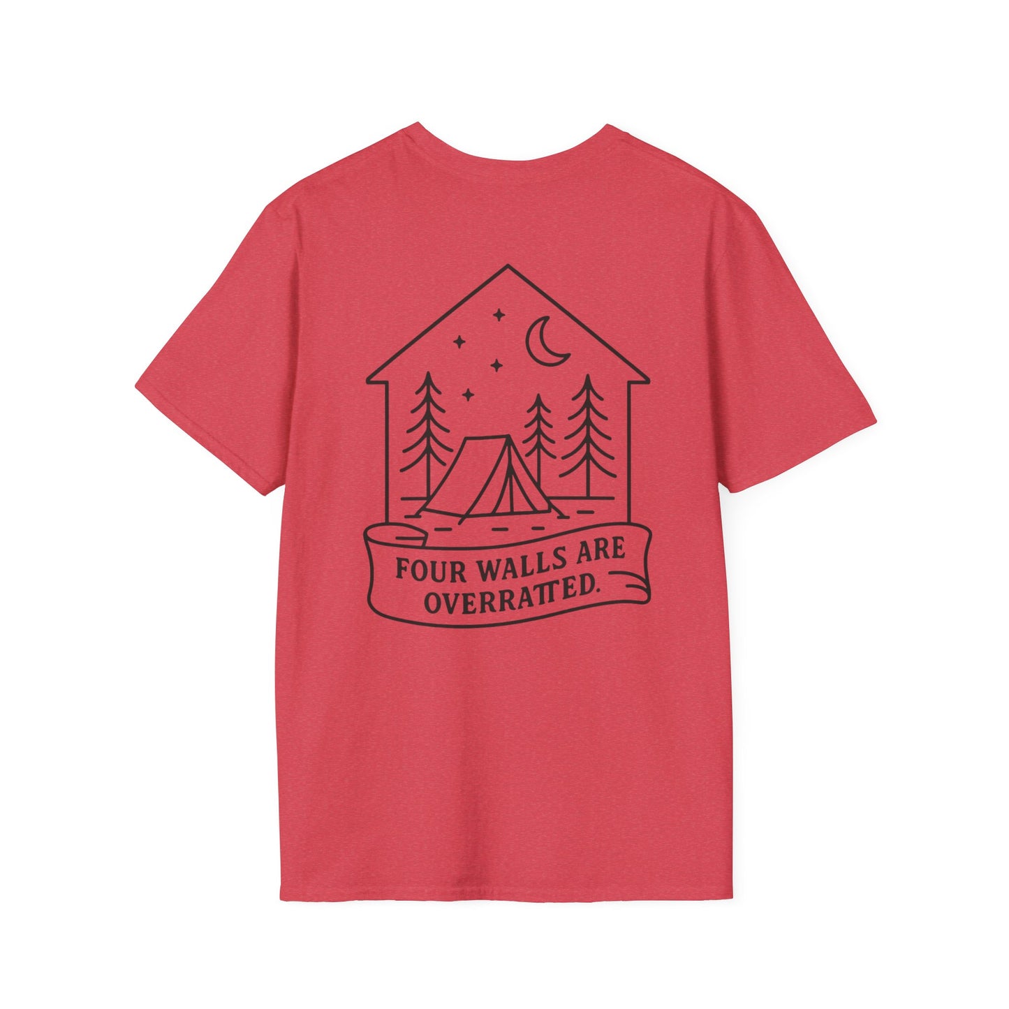 Adventure Awaits Unisex Softstyle T-Shirt - 'Four Walls Are Overrated' Camp Vibe Tee