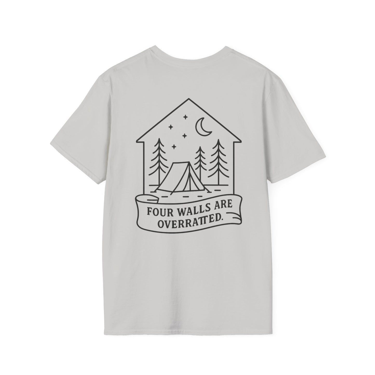 Adventure Awaits Unisex Softstyle T-Shirt - 'Four Walls Are Overrated' Camp Vibe Tee